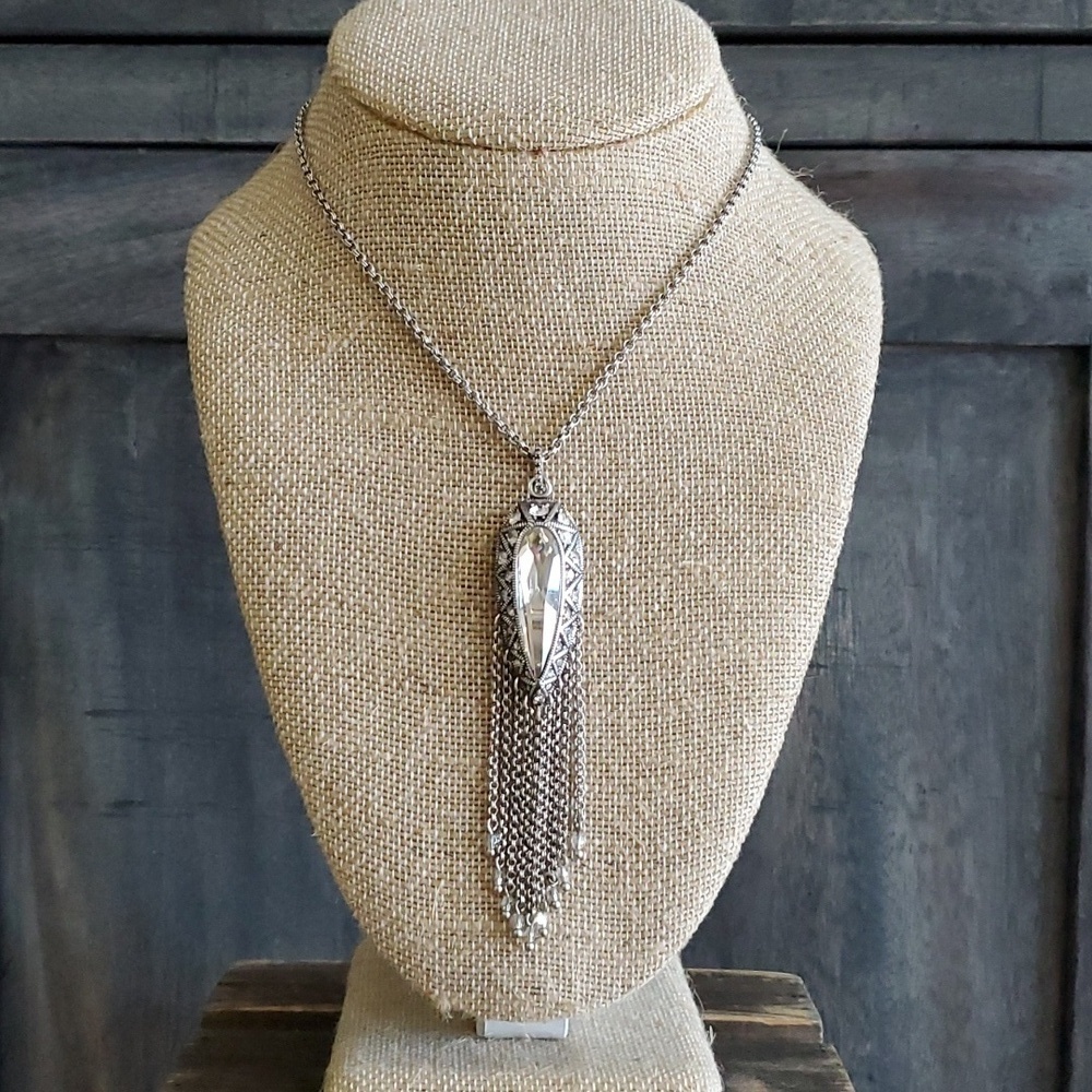 BRIGHTON 38 INCH NECKLACE ALICE PENDANT CRYSTAL TASSEL TEAR DROP STATEMENT